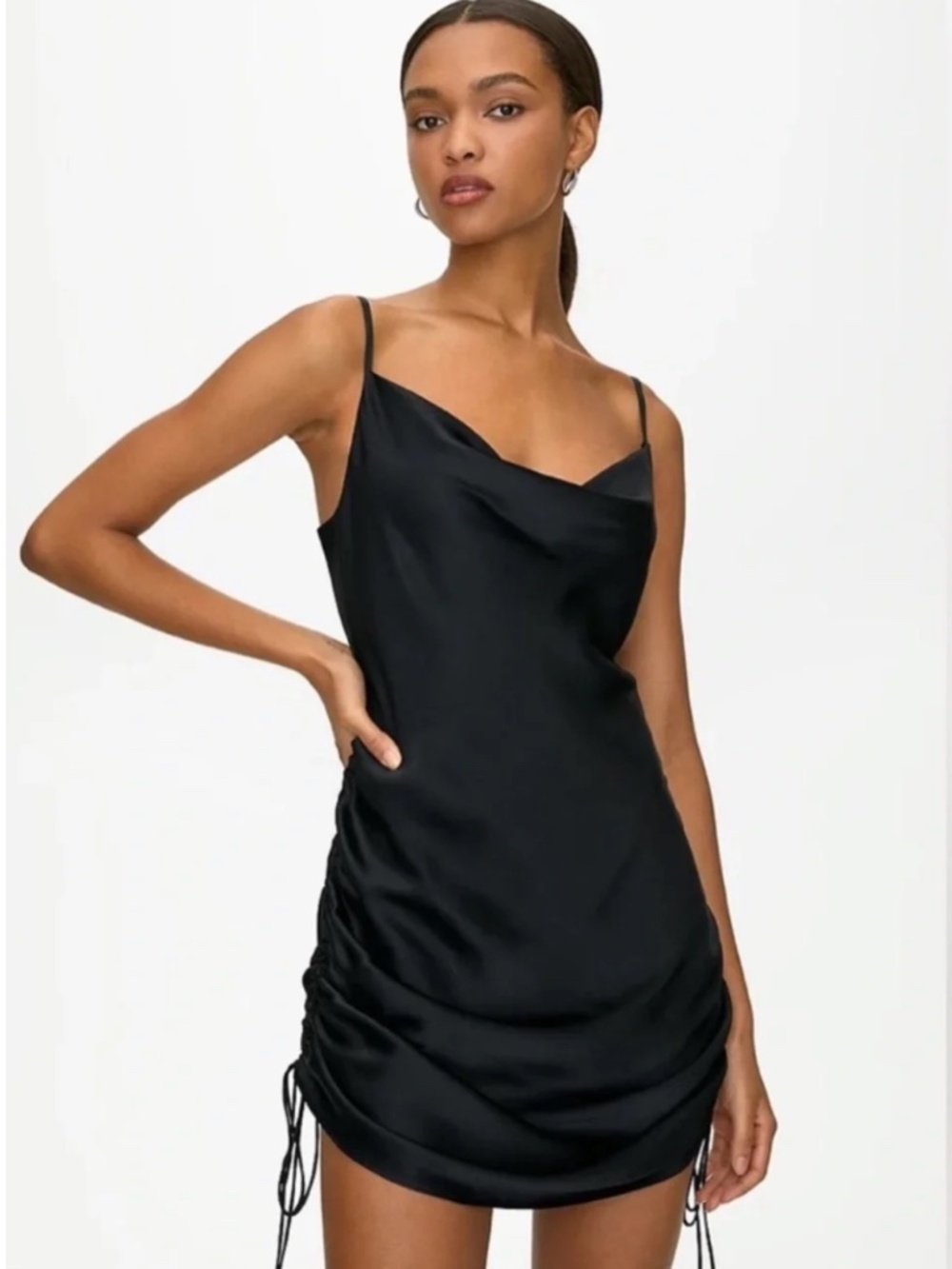 Aritzia Wilfred Only Ruched Slip Dress - Black